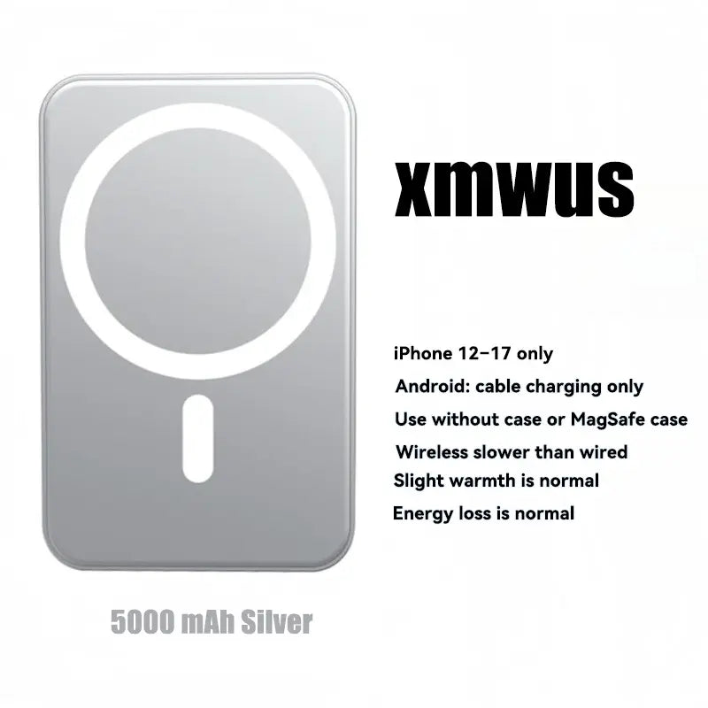5000mAh Magnetic Wireless Power Bank for iPhone 12-17 Series, Portable Charger Compatible with MagSafe Cases, Ideal for Back to School