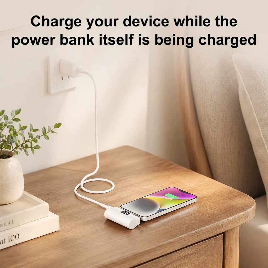 5000mAh Mini Capsule Universal Power Bank - 10W Fast Charging USB-C Portable Charger, Ultra Compact and Lightweight External Battery Pack with Cable Compatibility for iPhone and Android Smartphones