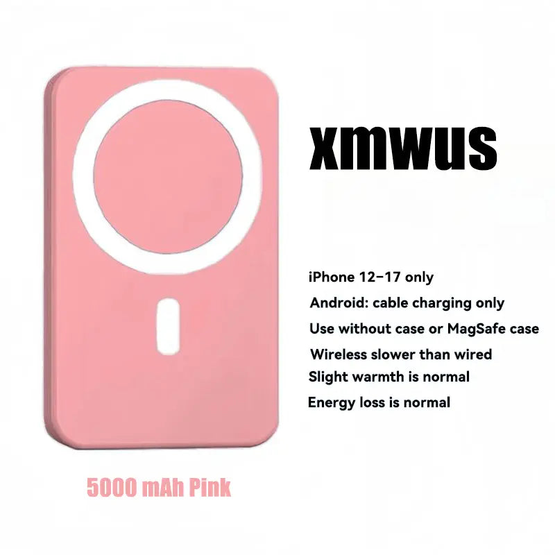 5000mAh Magnetic Wireless Power Bank for iPhone 12-17 Series, Portable Charger Compatible with MagSafe Cases, Ideal for Back to School