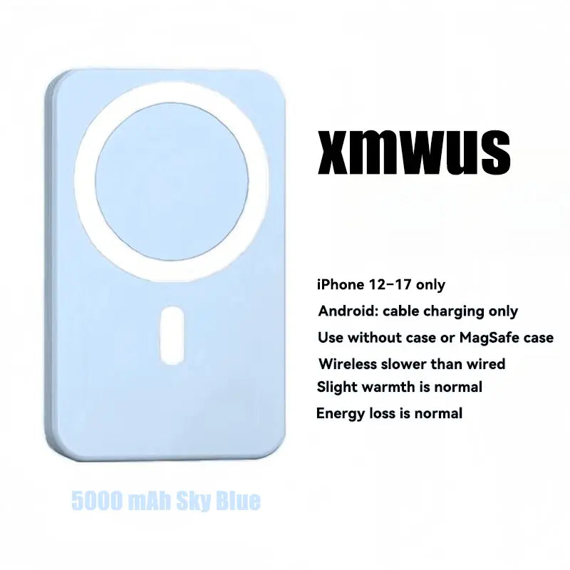 5000mAh Magnetic Wireless Power Bank for iPhone 12-17 Series, Portable Charger Compatible with MagSafe Cases, Ideal for Back to School