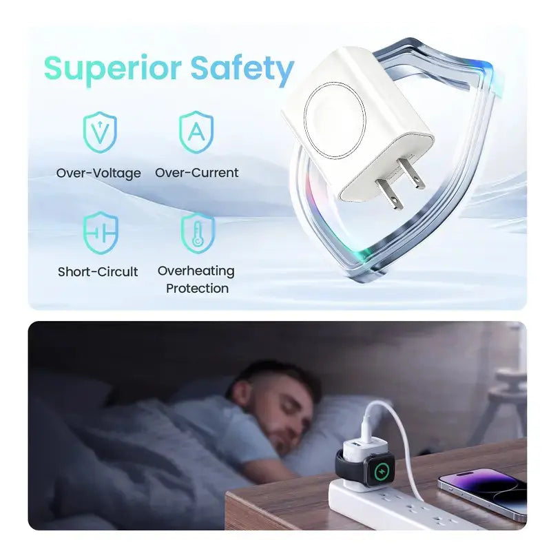3-in-1 Magnetic Wireless Cordless PD USB-C Wall Charger - 20W Fast Charging, Compatible with iPhone 15/16/17 Series, Apple Watch Ultra/SE/Series 6-9