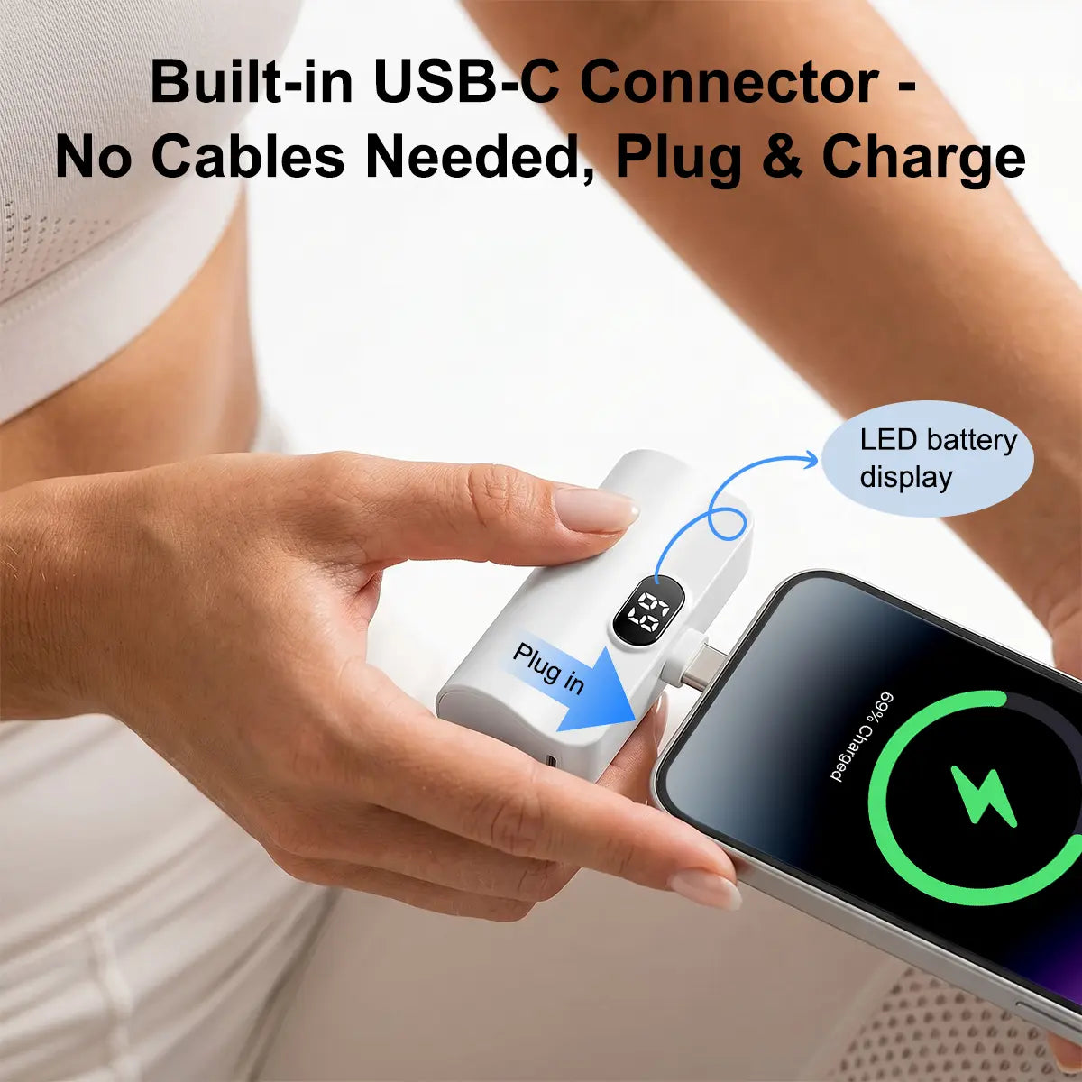 5000mAh Mini Capsule Universal Power Bank - 10W Fast Charging USB-C Portable Charger, Ultra Compact and Lightweight External Battery Pack with Cable Compatibility for iPhone and Android Smartphones