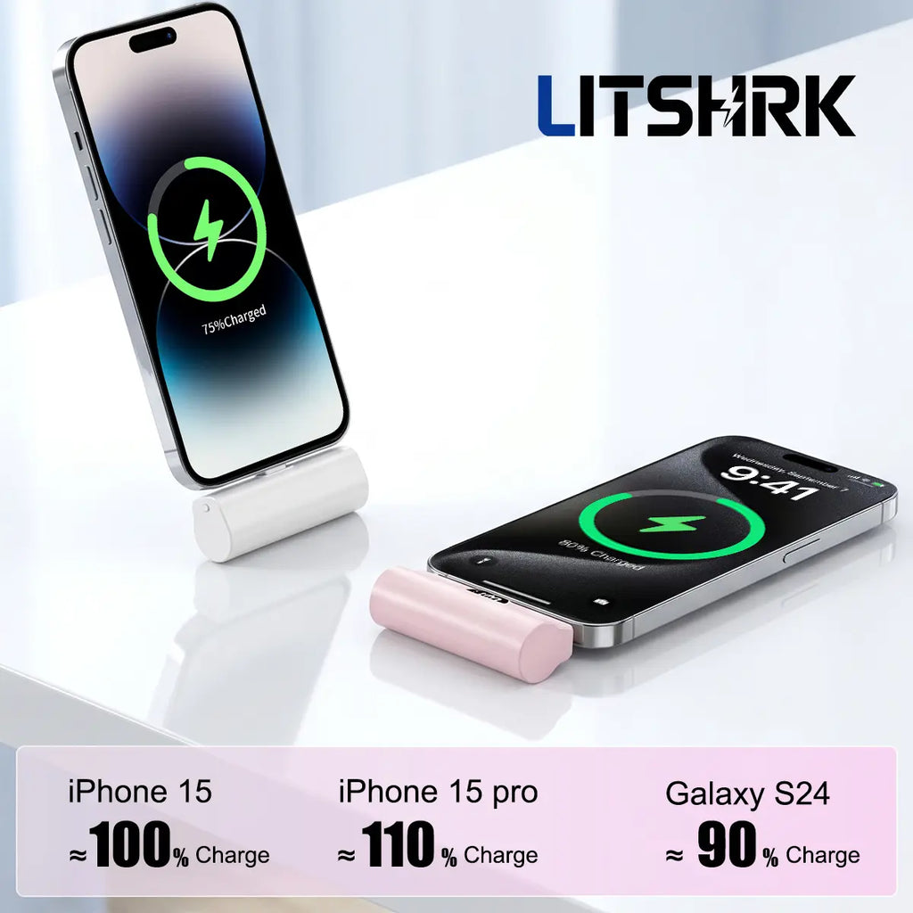 5000mAh Mini Capsule Universal Power Bank - 10W Fast Charging USB-C Portable Charger, Ultra Compact and Lightweight External Battery Pack with Cable Compatibility for iPhone and Android Smartphones