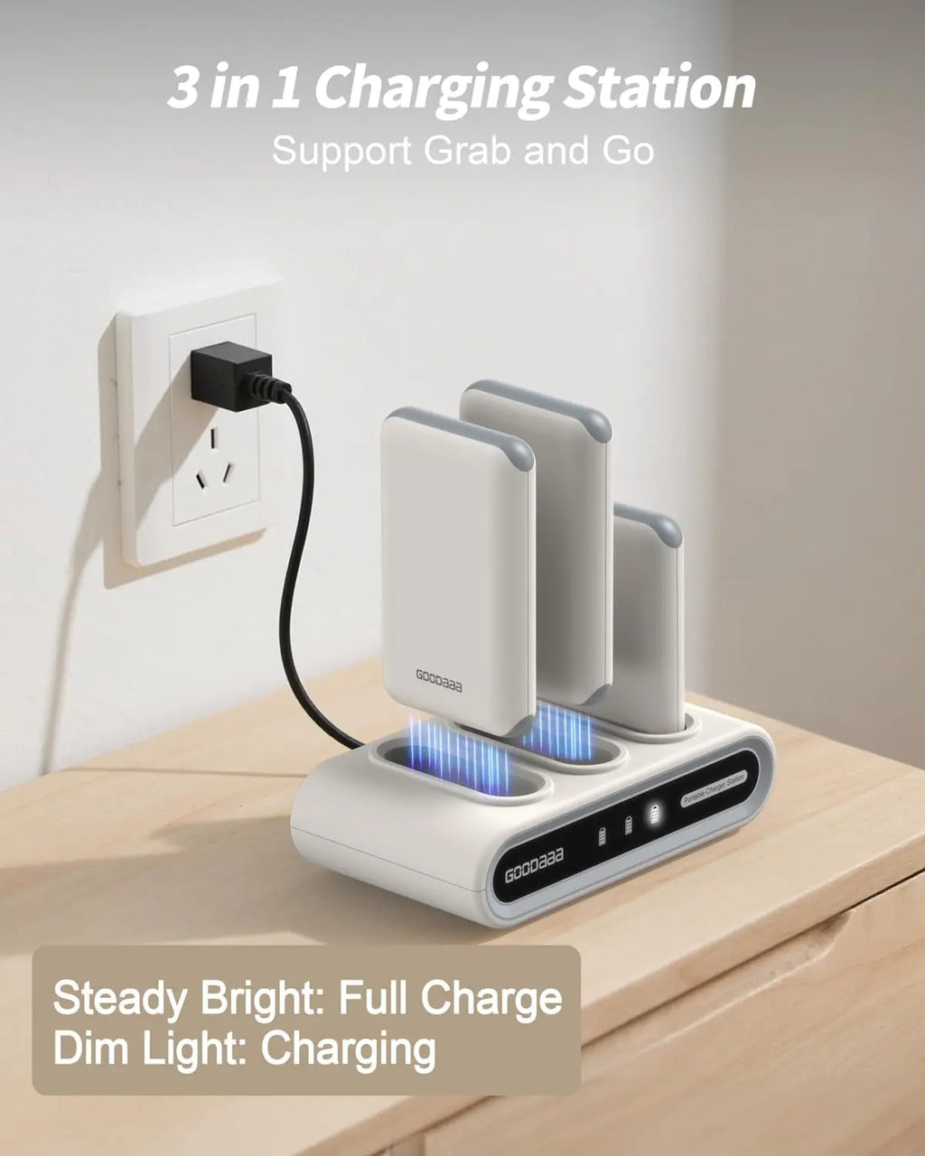 Goodaaa 3-Pack Slim Portable Charger, 10000mAh Power Bank with Built-In Cables, Fast Charging Hub with 3 Outputs and 1 Input, Includes 180 DIY Stickers, Compatible with iPhone, Samsung, Android, and All Mobile Devices for Travel, Home, and Office Use