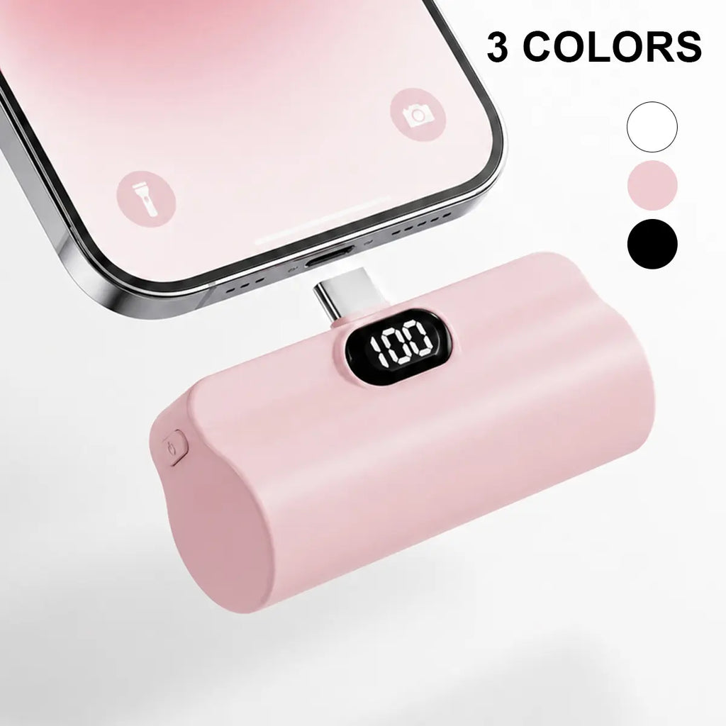 5000mAh Mini Capsule Universal Power Bank - 10W Fast Charging USB-C Portable Charger, Ultra Compact and Lightweight External Battery Pack with Cable Compatibility for iPhone and Android Smartphones