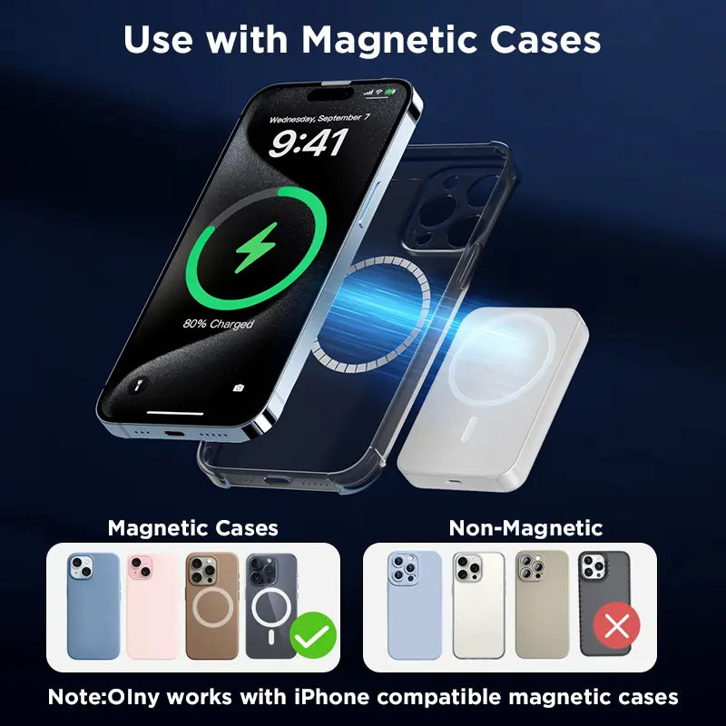 5000mAh Magnetic Wireless Power Bank for iPhone 12-17 Series, Portable Charger Compatible with MagSafe Cases, Ideal for Back to School