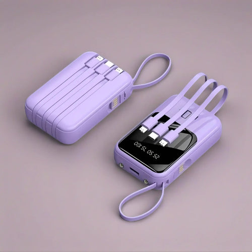 20,000mAh Portable Power Bank with Built-In Cables, LED Digital Display, Dual USB Output, LED Flashlight, and Lanyard for iPhone and Android Devices