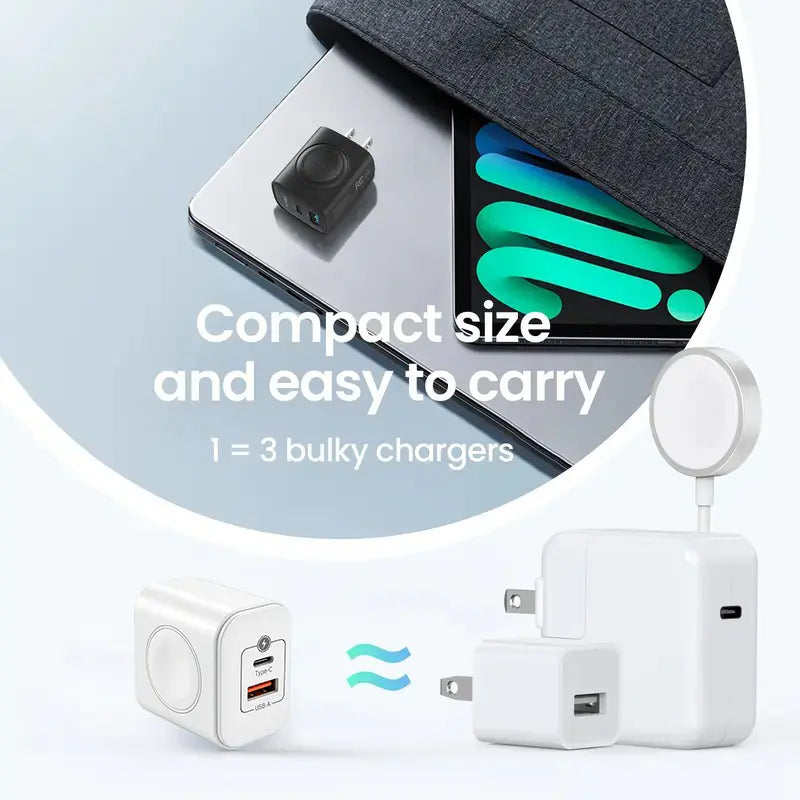 3-in-1 Magnetic Wireless Cordless PD USB-C Wall Charger - 20W Fast Charging, Compatible with iPhone 15/16/17 Series, Apple Watch Ultra/SE/Series 6-9