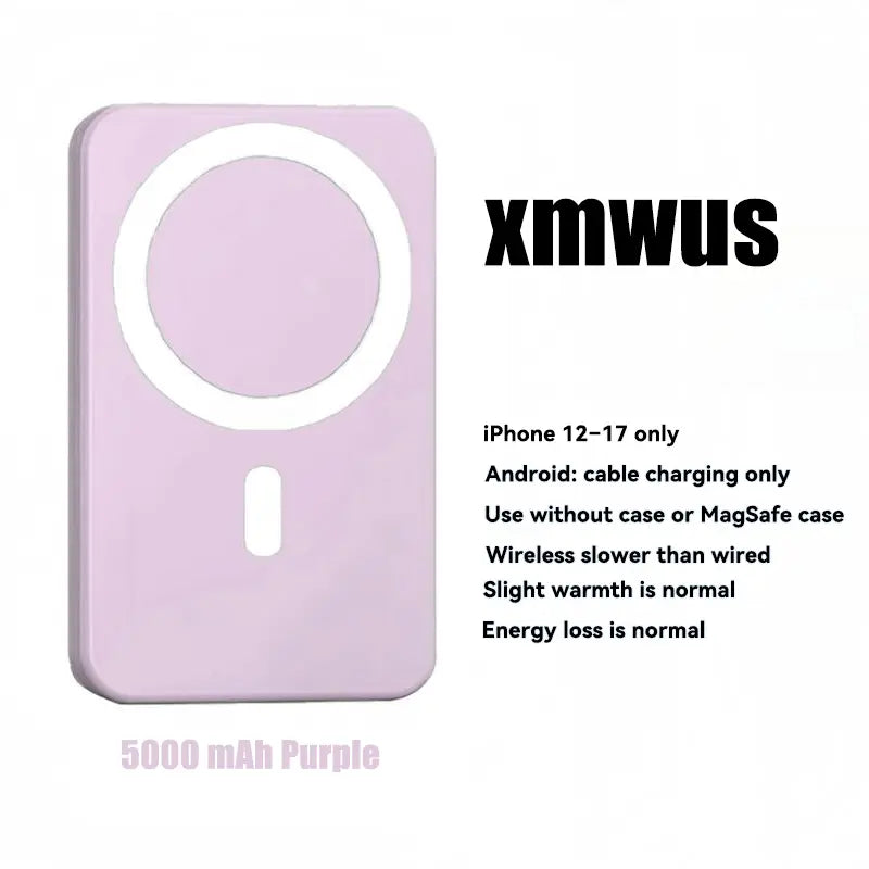 5000mAh Magnetic Wireless Power Bank for iPhone 12-17 Series, Portable Charger Compatible with MagSafe Cases, Ideal for Back to School