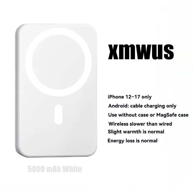 5000mAh Magnetic Wireless Power Bank for iPhone 12-17 Series, Portable Charger Compatible with MagSafe Cases, Ideal for Back to School