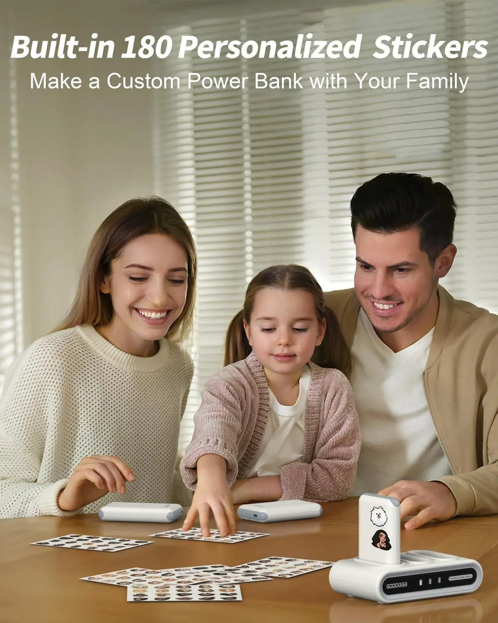 Goodaaa 3-Pack Slim Portable Charger, 10000mAh Power Bank with Built-In Cables, Fast Charging Hub with 3 Outputs and 1 Input, Includes 180 DIY Stickers, Compatible with iPhone, Samsung, Android, and All Mobile Devices for Travel, Home, and Office Use