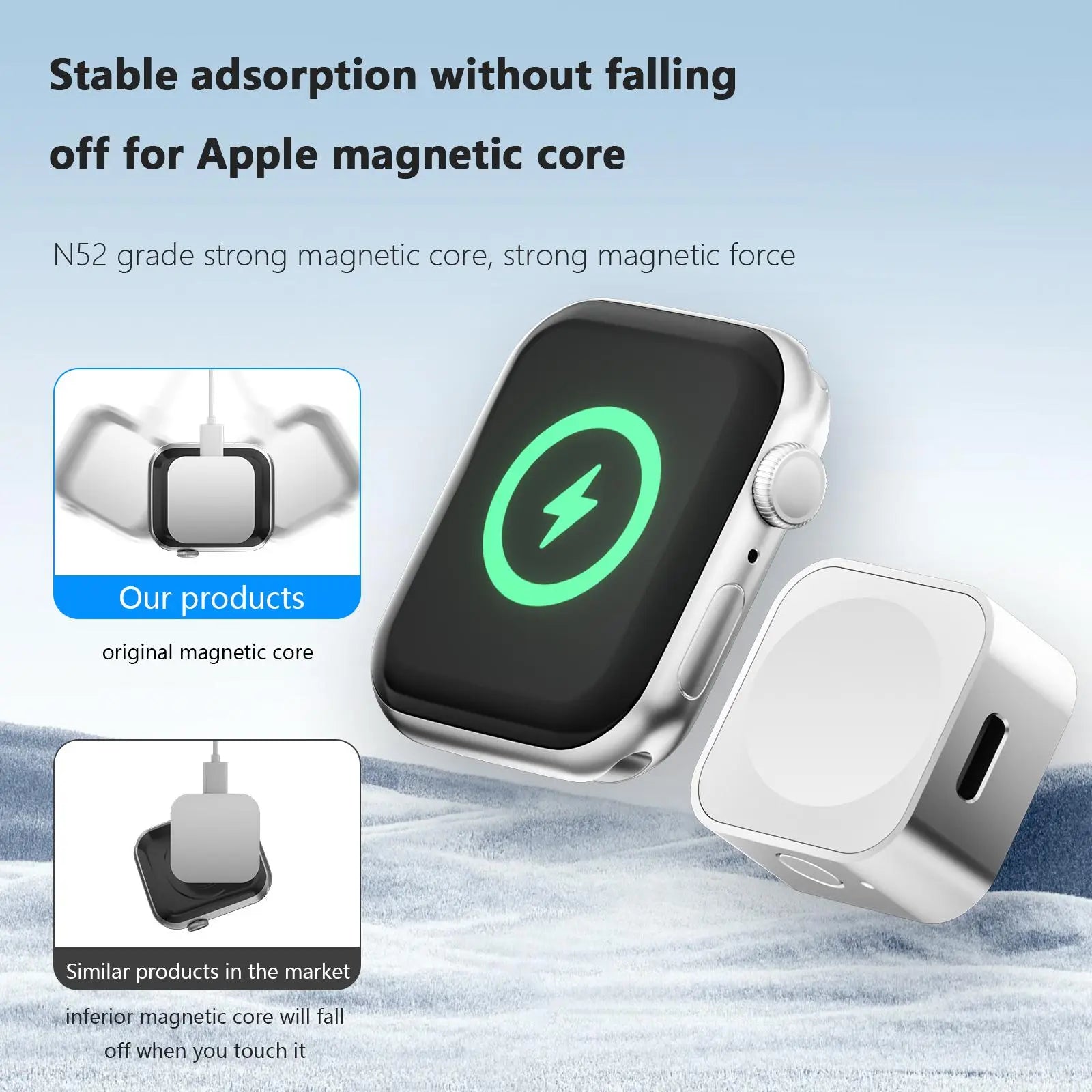 Wireless Charging Power Bank for Apple Watch - Compact Portable Design with 2.5W Quick Charge and Travel-Friendly Features