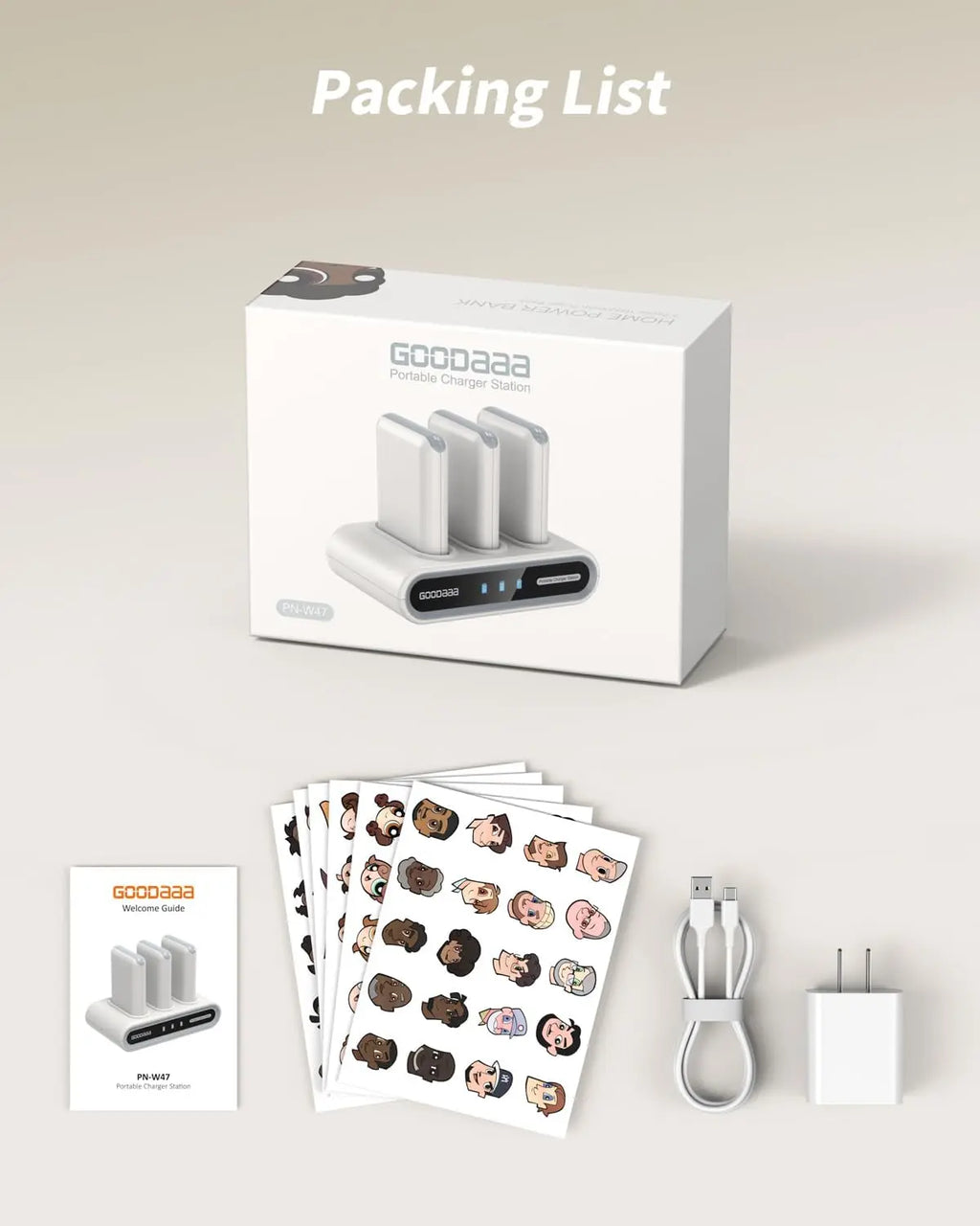 Goodaaa 3-Pack Slim Portable Charger, 10000mAh Power Bank with Built-In Cables, Fast Charging Hub with 3 Outputs and 1 Input, Includes 180 DIY Stickers, Compatible with iPhone, Samsung, Android, and All Mobile Devices for Travel, Home, and Office Use