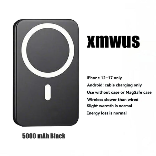 5000mAh Magnetic Wireless Power Bank for iPhone 12-17 Series, Portable Charger Compatible with MagSafe Cases, Ideal for Back to School